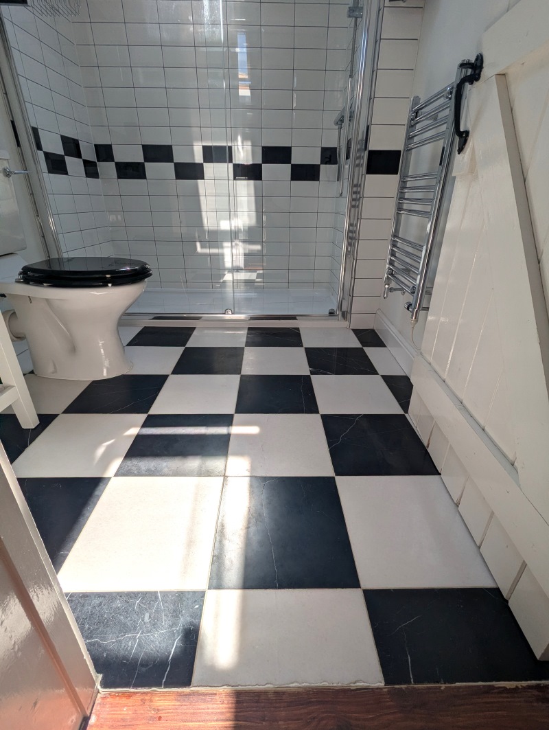 Marble Tiled Ensuite Floor Before Cleaning Penzance